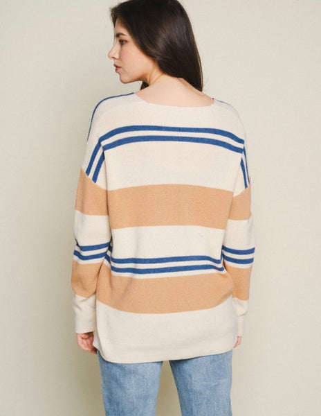 Close Knit Striped Sweater- Ivory