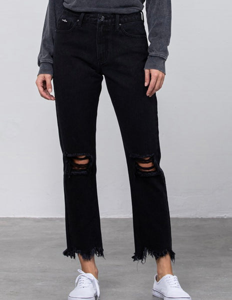 Grand Rapids Ripped Straight Leg Jeans With Frayed Hem